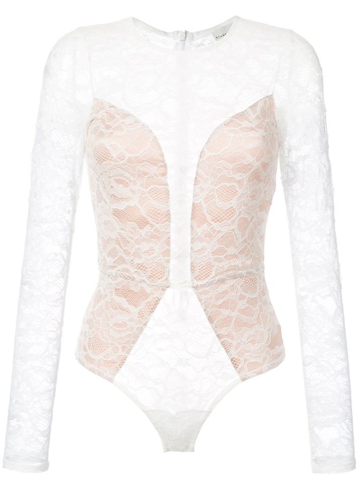 Fleur Du Mal - Lace Longsleeved Bodysuit - Women - Polyamide/spandex/elastane/viscose - S, White, Polyamide/spandex/elastane/viscose