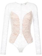 Fleur Du Mal - Lace Longsleeved Bodysuit - Women - Polyamide/spandex/elastane/viscose - S, White, Polyamide/spandex/elastane/viscose