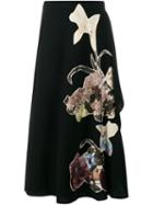 Valentino 'kimono 1997' Embroidered Maxi Skirt, Women's, Size: 42, Black, Silk/virgin Wool