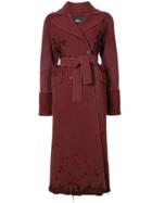 Yang Li Distressed Finish Double Breasted Coat - Red
