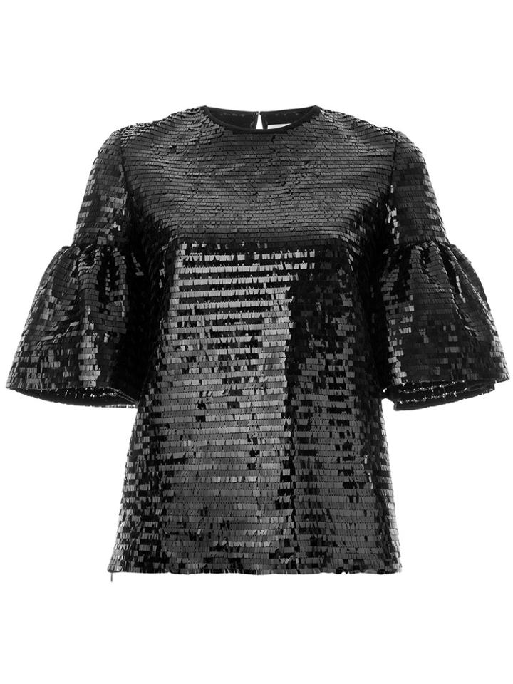 Huishan Zhang Puffed Sleeve Sequin Top - Black