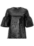 Huishan Zhang Puffed Sleeve Sequin Top - Black