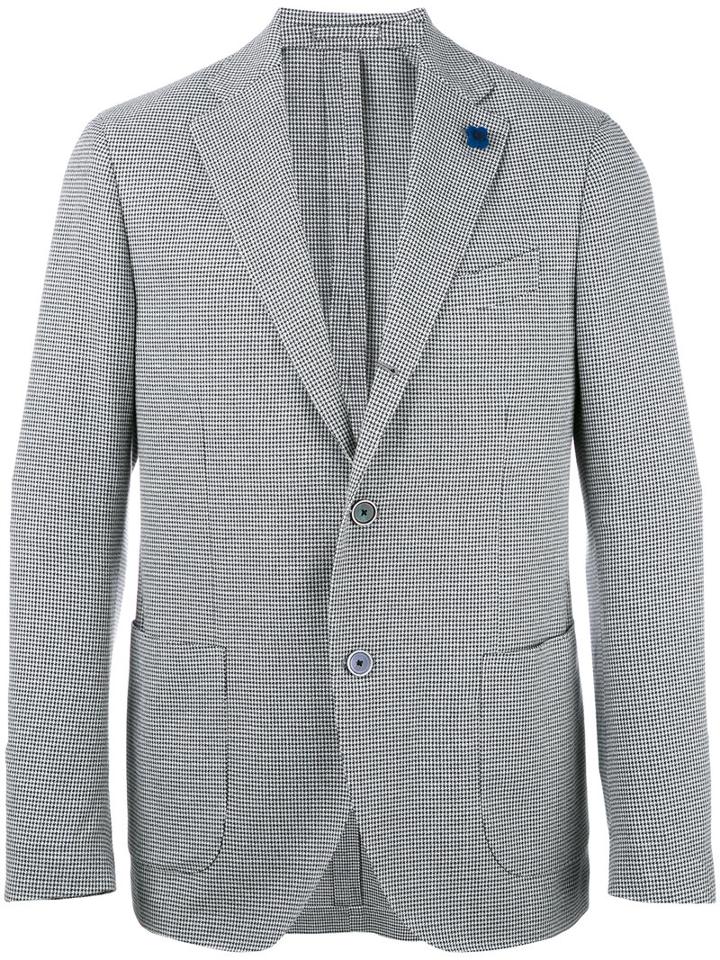 Lardini Plaid Blazer, Men's, Size: 50, Black, Cotton/polyester/linen/flax