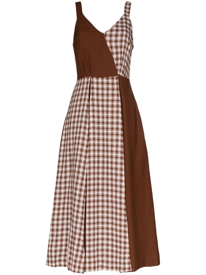 Rejina Pyo Check Panel Midi Dress - Brown