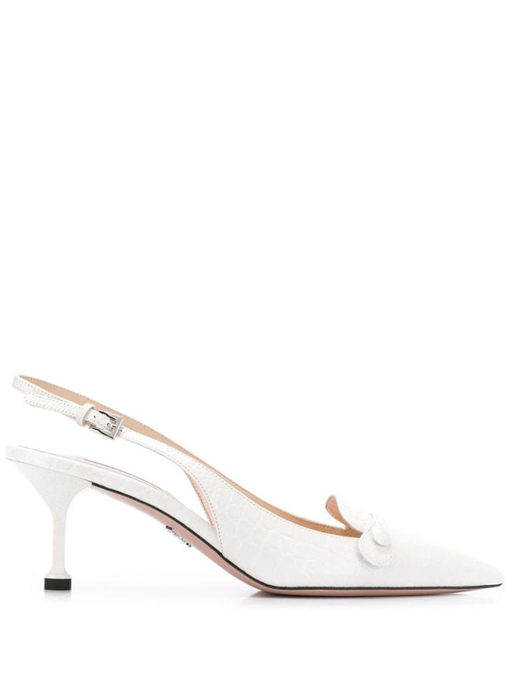 Prada Crocodile Embossed Slingback Pumps - White