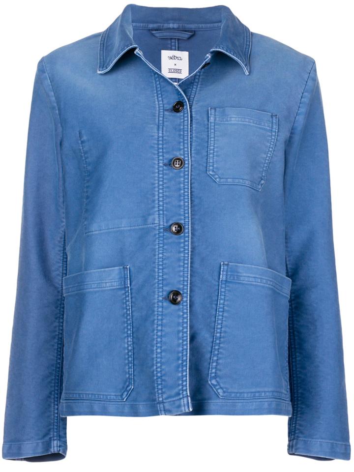 Closed Button Shirt Jacket - Blue