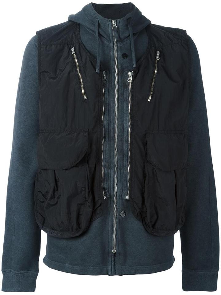 Stone Island Shadow Project Gilet Detail Hoodie, Men's, Size: Xxl, Grey, Cotton/polyamide