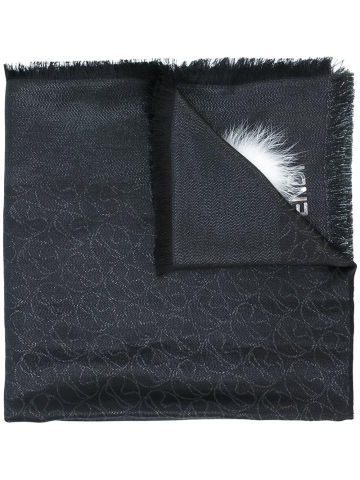 Fendi - 'karlito' Scarf - Women - Silk/calf Leather/fox Fur/wool - One Size, Black, Silk/calf Leather/fox Fur/wool