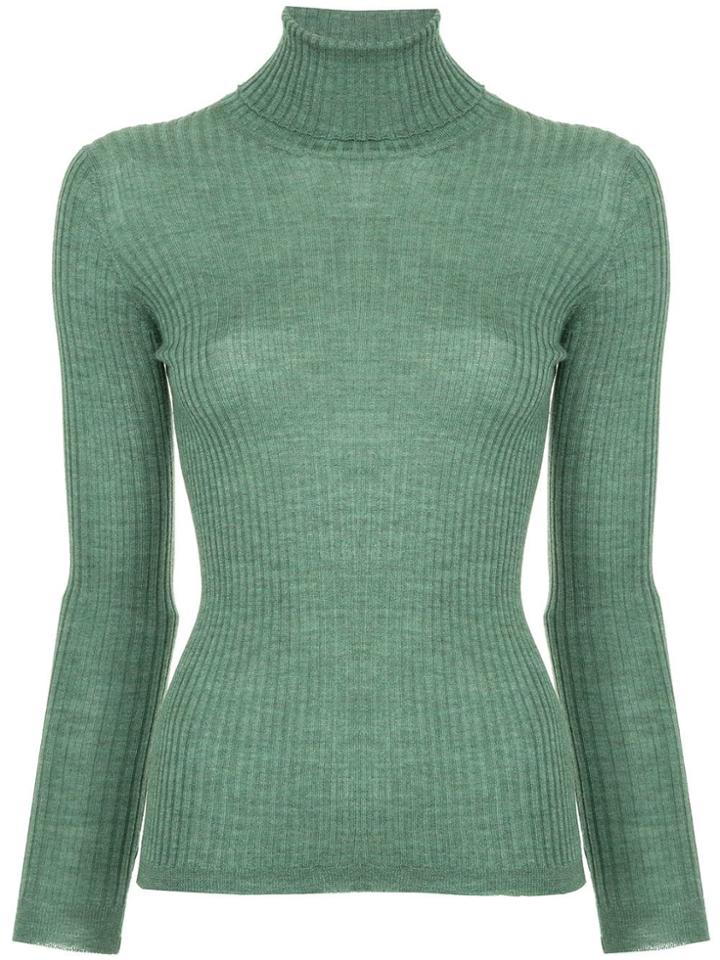 Seya. Ribbed Turtle Neck Jumper - Green