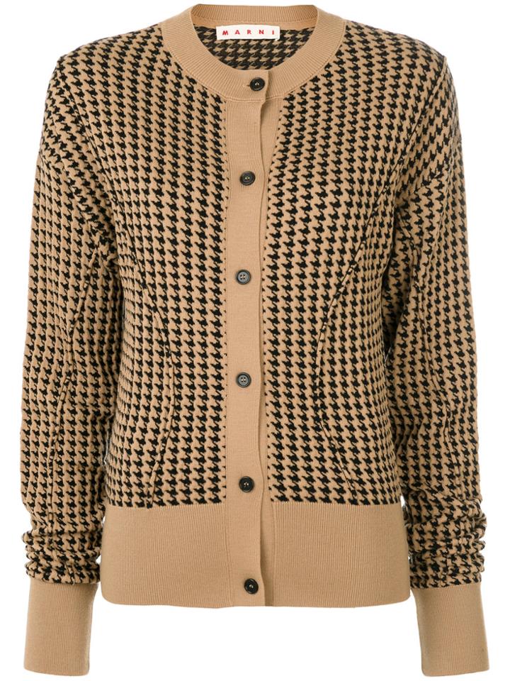 Marni Houndstooth Sculpted Cardigan - Nude & Neutrals