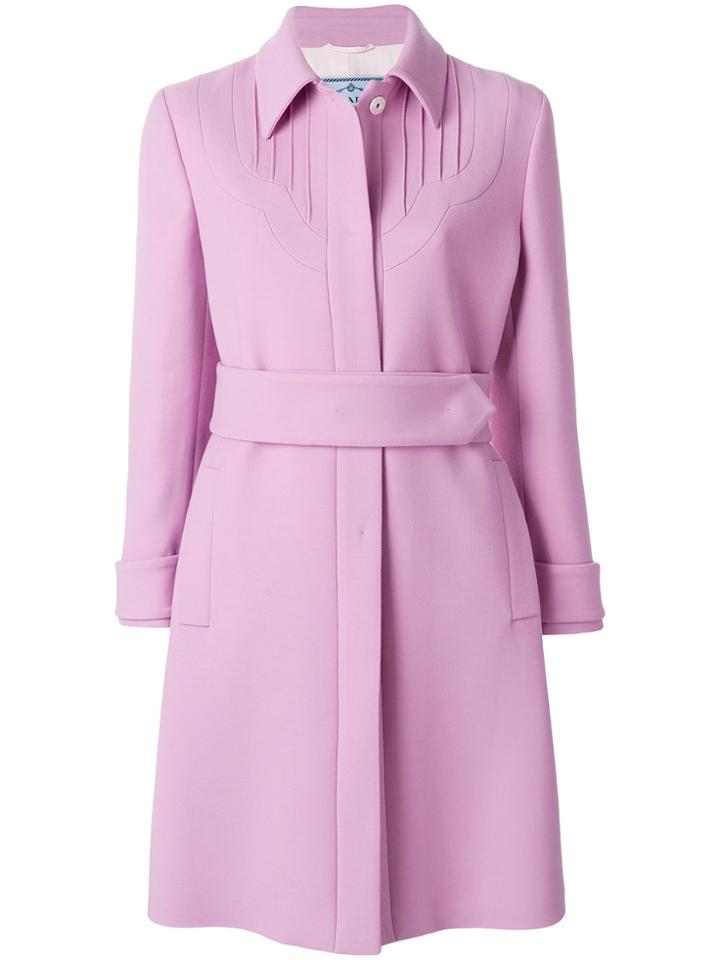 Prada Belted Single Breasted Coat - Pink & Purple