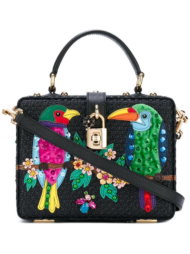 Dolce & Gabbana - Bird Patch Box Bag - Women - Cotton/calf Leather/viscose - One Size, Black, Cotton/calf Leather/viscose