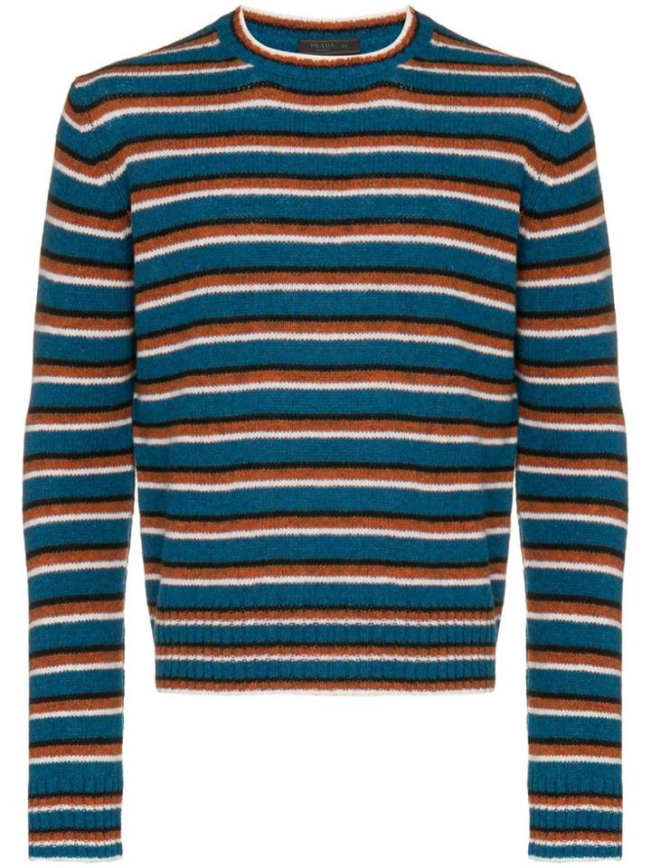 Prada Stripe Knitted Virgin Wool Jumper - Blue