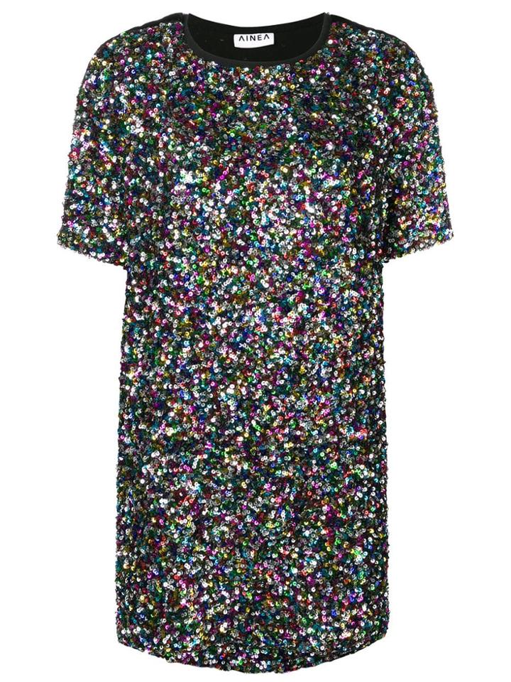 Ainea Sequinned T-shirt Dress - Black
