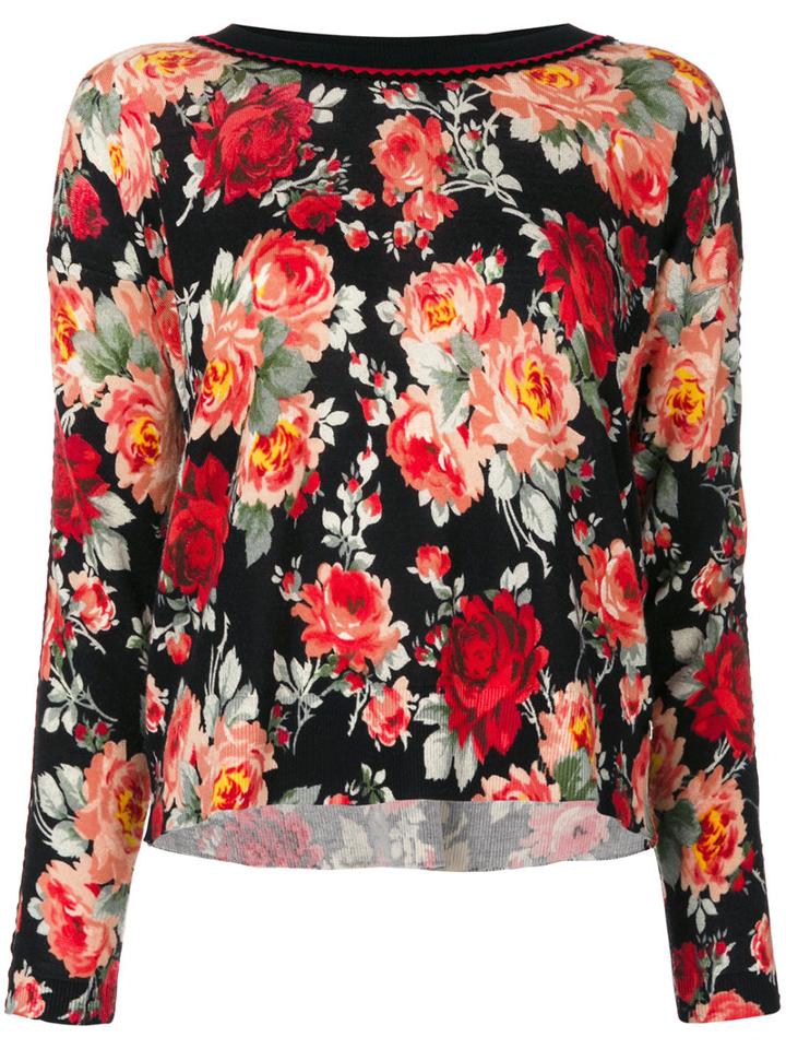 Twin-set - Floral Printed Top - Women - Polyester/wool - S, Black, Polyester/wool