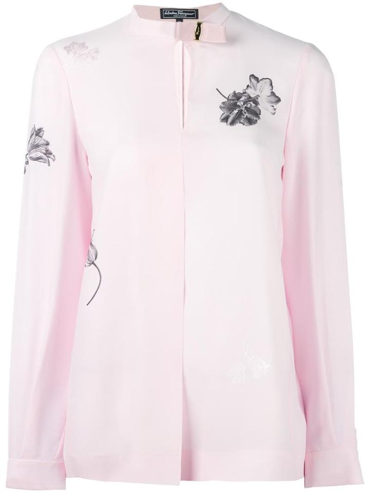 Salvatore Ferragamo Vara Bow Floral Blouse, Women's, Size: 42, Pink/purple, Silk