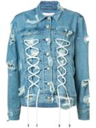 Public School - Lace-up Detail Denim Jacket - Women - Cotton/spandex/elastane - Xs, Blue, Cotton/spandex/elastane