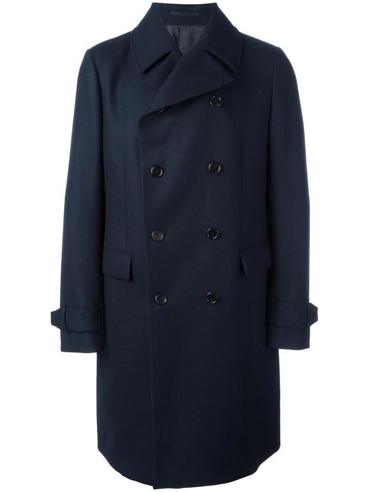 Z Zegna Double Breasted Coat, Men's, Size: 50, Blue, Cotton/spandex/elastane/cupro/wool
