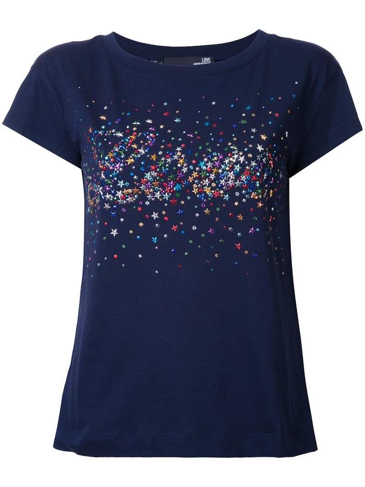 Love Moschino Stars Print T-shirt, Women's, Size: 44, Blue, Cotton/modal