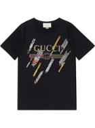 Gucci Gucci Logo T-shirt With Shooting Stars - Black