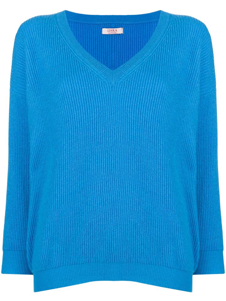 Liska V-neck Long Sleeved Sweater - Blue