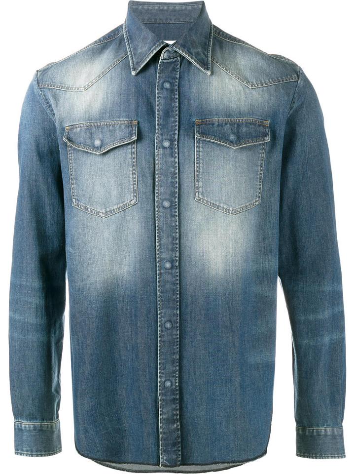 Maison Margiela Slim Washed Denim Shirt, Men's, Size: 42, Blue, Cotton