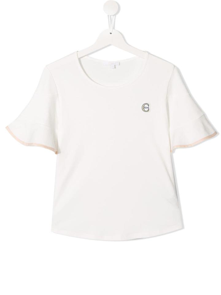 Chloé Kids Scoop Neck Bell Sleeve T-shirt - White