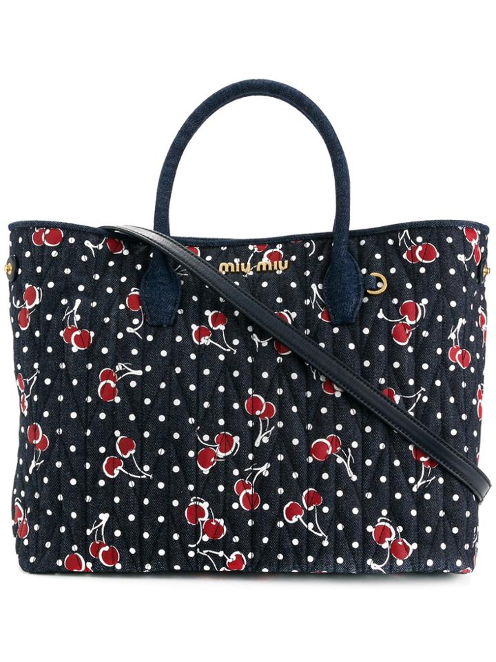 Miu Miu Small Cherry Print Tote - Blue