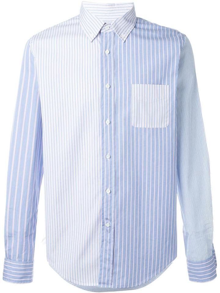 Wooster + Lardini Multiple Stripe Patterns Shirt, Men's, Size: Xxl, Blue, Cotton