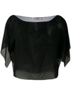 D.exterior - Sheer Cropped Blouse - Women - Silk - M, Black, Silk