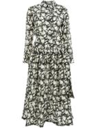 Sara Lanzi Floral Flared Shirt Dress - Black