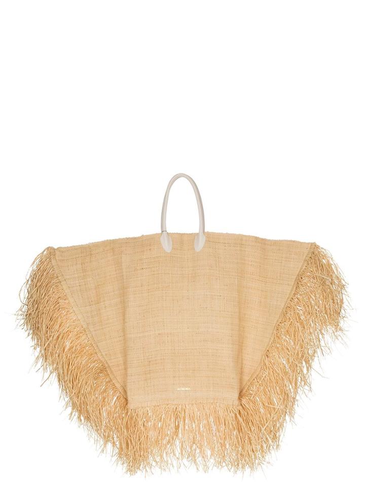 Jacquemus Le Grand Baci Frayed Straw Tote Bag - Neutrals