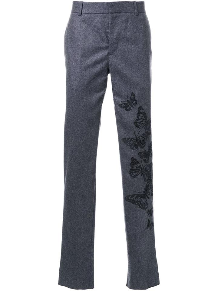 Alexander Mcqueen Embroidered Butterfly Trousers, Men's, Size: 52, Grey, Wool