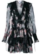 Redemption - V-neck Ruffle Dress - Women - Silk Crepe - 42, Black, Silk Crepe