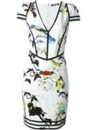 Roberto Cavalli Bird Print Panelled Dress, Women's, Size: 40, White, Viscose/spandex/elastane