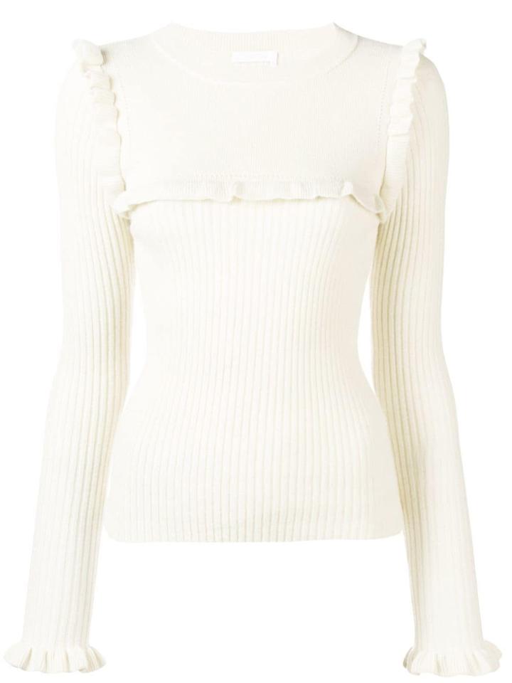 See By Chloé Ruffle Detail Contrast Knitted Sweater - Nude & Neutrals