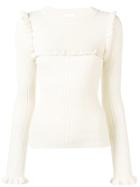 See By Chloé Ruffle Detail Contrast Knitted Sweater - Nude & Neutrals
