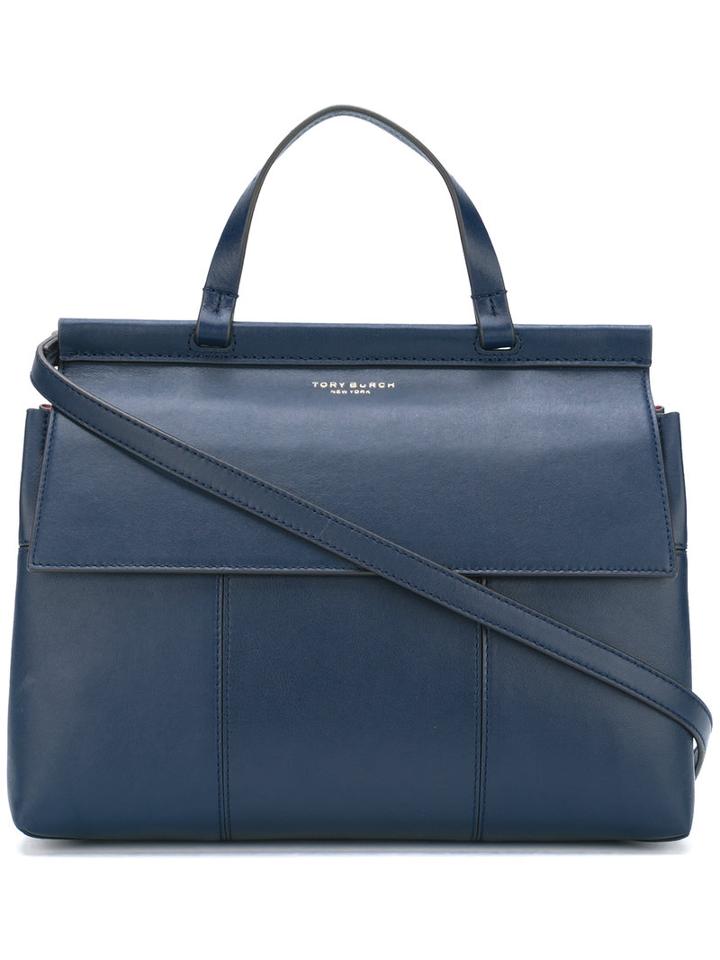 Tory Burch - T Satchel Tote - Women - Calf Leather - One Size, Women's, Blue, Calf Leather