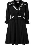 Giamba Embroidered Ruffle Dress, Women's, Size: 38, Black, Viscose/spandex/elastane/polyester