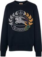 Burberry Embroidered Crest Jersey Sweatshirt - Blue