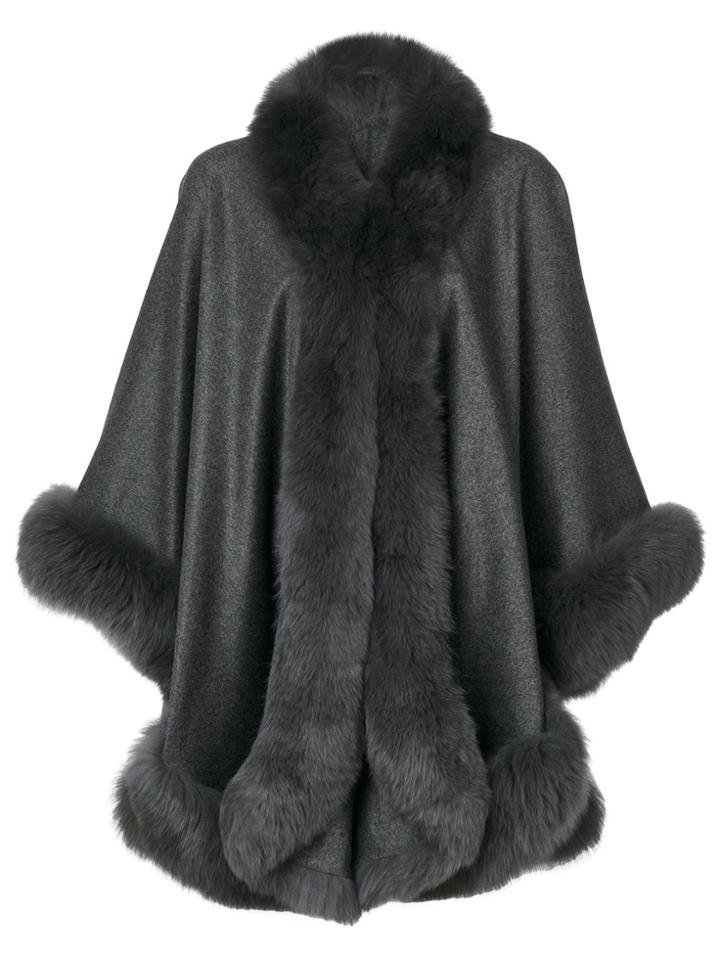 Liska Fur Trim Cape - Grey