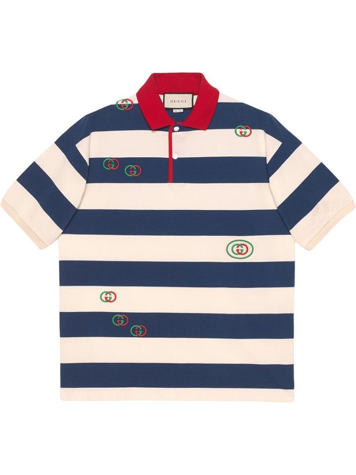 Gucci Embroidered Striped Jersey Polo - Neutrals