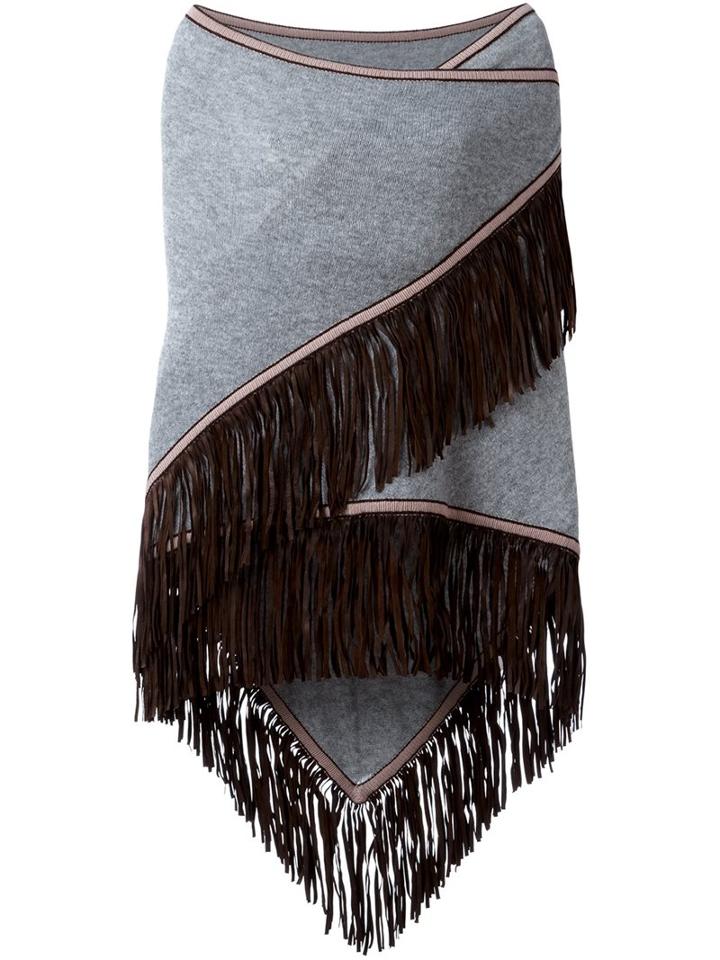 Antonia Zander 'fransenschal' Poncho, Women's, Grey, Leather/cashmere