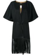 Agnona Fringed Coat, Women's, Size: Small, Black, Wool/lamb Skin