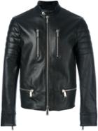 Dsquared2 Zip Detail Biker Jacket, Men's, Size: 48, Black, Leather/polyester/cotton