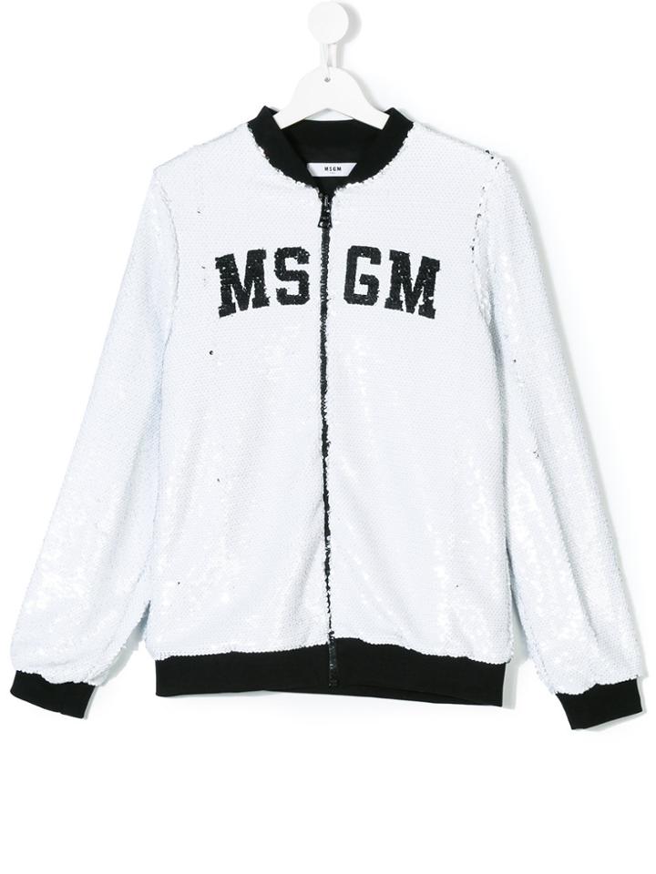 Msgm Kids Sequinned Bomber Jacket - White