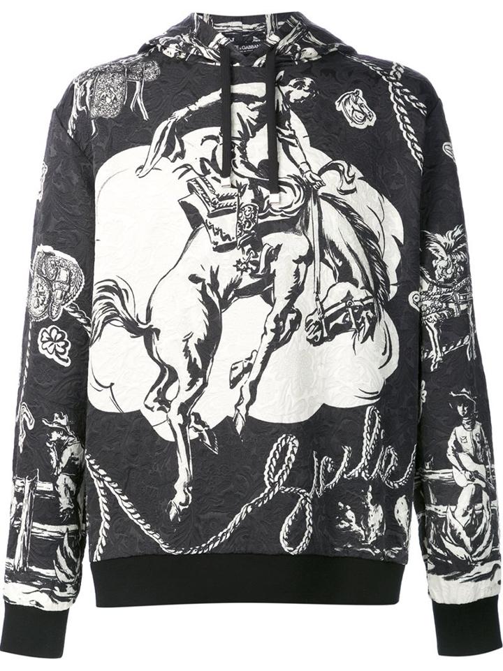 Dolce & Gabbana Cowboy Print Brocade Hoodie, Men's, Size: 48, Black, Cotton/viscose