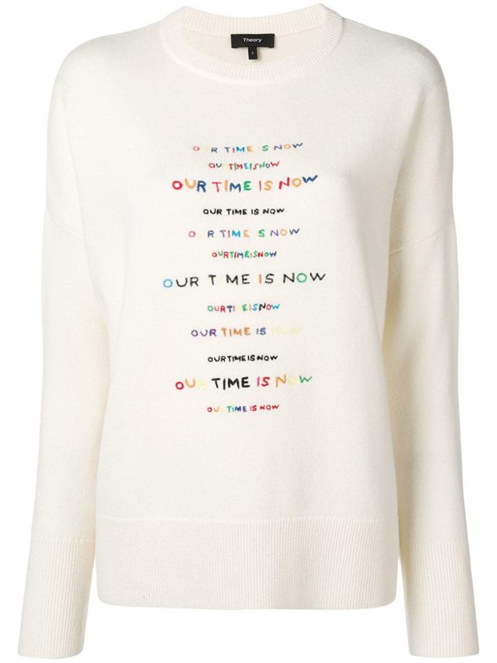Theory Slogan Knitted Jumper - White