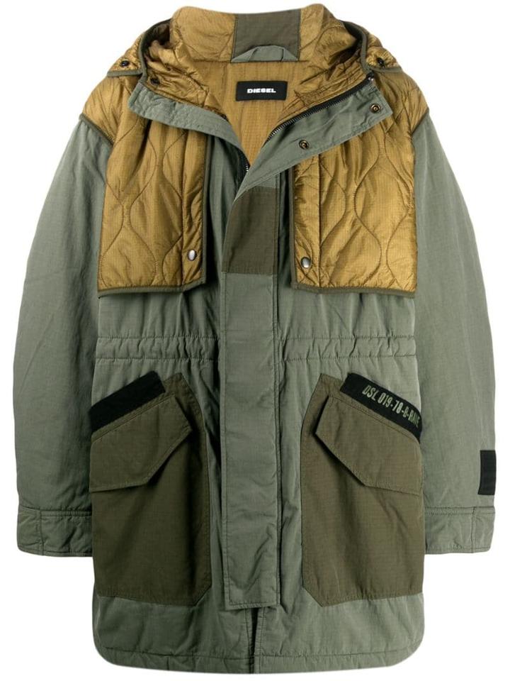 Diesel Quilted Panels Parka - Green