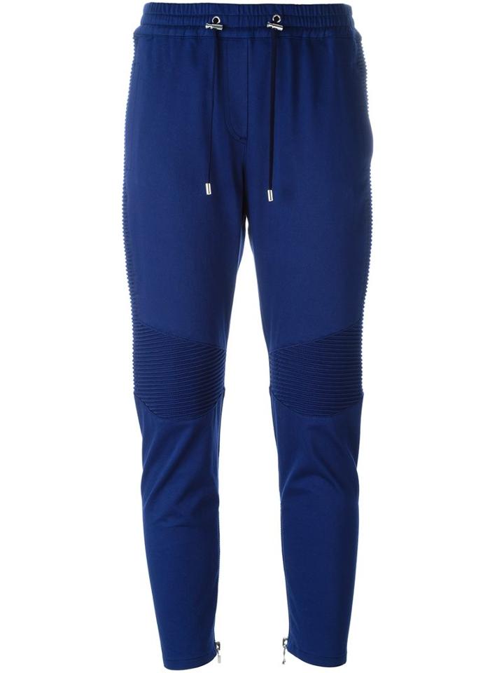 Balmain Biker Track Pants, Women's, Size: 36, Blue, Cotton/spandex/elastane